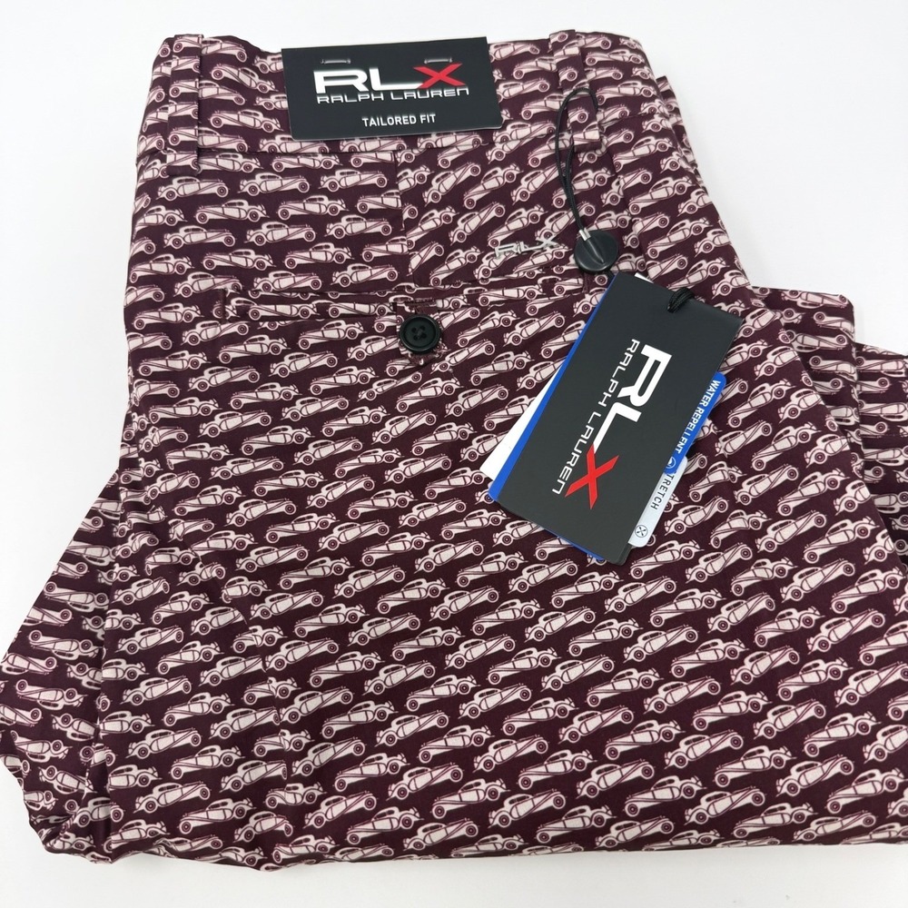 RLX Ralph Lauren Mens 32 Burgundy Vintage Car Print Tailored Fit Golf Shorts NEW